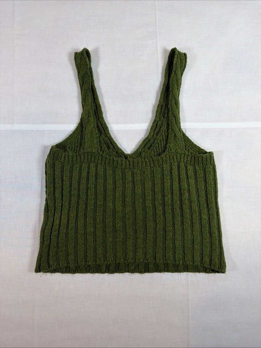 Anthropologie Rib Knit Crop Tank Top Green Sweater Size Medium - Picture 6 of 16